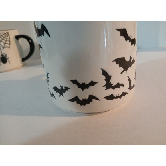 3 Halloween Skelton Mug/ Dancing Skeltons, Spiders,& Bats, Black White 16 Oz New - Picture 13 of 16